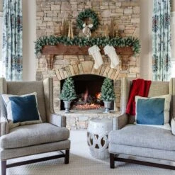 King Of Christmas Tribeca Spruce Blue Collection 4-Piece Set With Warm White LED Lights (Battery Operated) -Christmas Decoration Shop KOC2021BlueSpruce 1