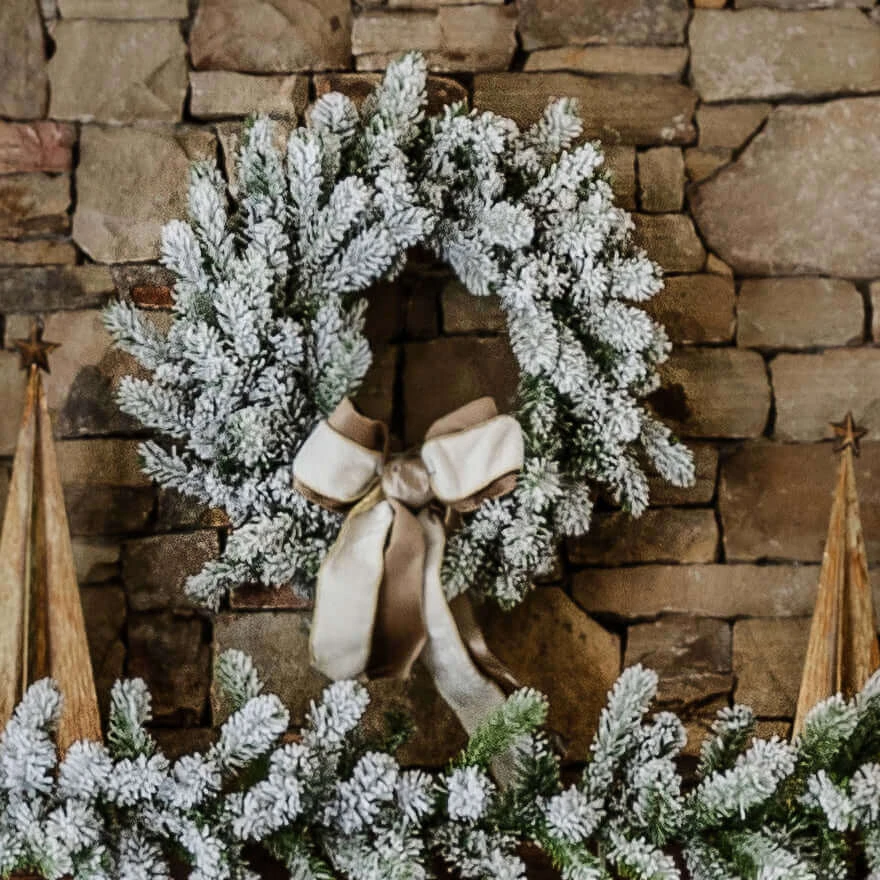 King Of Christmas 24" King Flock® Wreath With Warm White LED Lights (Battery Operated) 13 King Of Christmas 24" King Flock® Wreath With Warm White LED Lights (Battery Operated) - Image 11