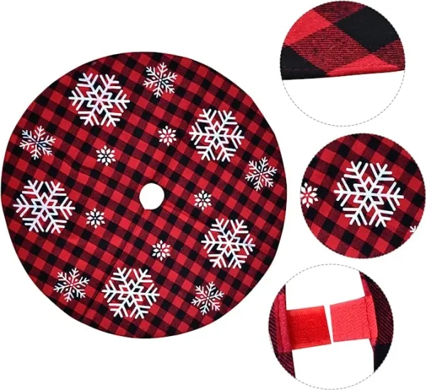 Red And Black Plaid Tree Skirt With Snowflake 36in 5 Red And Black Plaid Tree Skirt With Snowflake 36in - Image 3