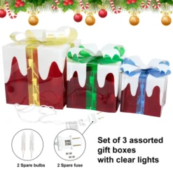 3pcs Light Up Gift Box Christmas Decoration -Christmas Decoration Shop Set of 3 Snow Christmas Lighted Gift Boxes 5 result 600x600 1