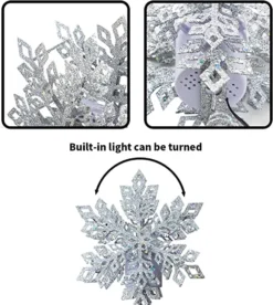 LED Snowflake Tree Topper Lighted W/ White Projector 10 LED Snowflake Tree Topper Lighted W/ White Projector -Christmas Decoration Shop Silver Snowflake Tree Topper Metal with White Star Snowflake Projector Light 1