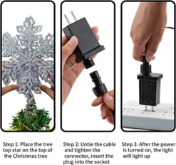 LED Snowflake Tree Topper Lighted W/ White Projector 12 LED Snowflake Tree Topper Lighted W/ White Projector -Christmas Decoration Shop Silver Snowflake Tree Topper Metal with White Star Snowflake Projector Light 2
