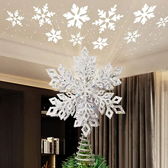 LED Snowflake Tree Topper Lighted W/ White Projector 3 LED Snowflake Tree Topper Lighted W/ White Projector