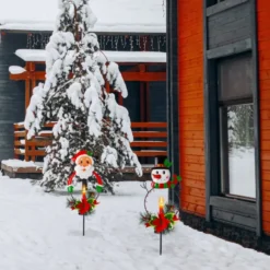2pcs Snowman And Santa LED Christmas Solar Stake Lights -Christmas Decoration Shop Snowman Santa Yard Stake Light 2 result 600x600 1