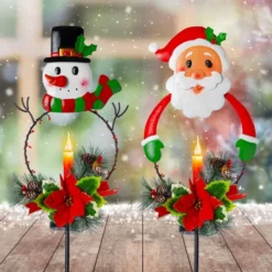 2pcs Snowman And Santa LED Christmas Solar Stake Lights -Christmas Decoration Shop Snowman Santa Yard Stake Light 3 result 600x600 1