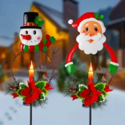 2pcs Snowman And Santa LED Christmas Solar Stake Lights -Christmas Decoration Shop Snowman Santa Yard Stake Light 4 result 600x600 1