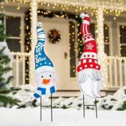 2pcs Snowman And Gnome Metal Christmas Yard Signs With Stake -Christmas Decoration Shop Snowman and Gnome Yard Sign 3 result 600x600 1
