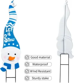 2pcs Snowman And Gnome Metal Christmas Yard Signs With Stake -Christmas Decoration Shop Snowman and Gnome Yard Sign 5 result 600x667 1