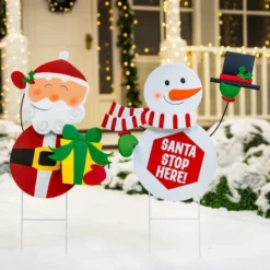 2pcs Snowman And Santa With Circle Belly Metal Yard Signs -Christmas Decoration Shop Snowman and Santa Garden Signs 4 result 600x600 1