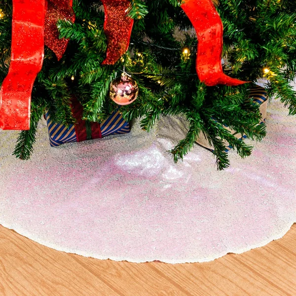 White Sequin Christmas Tree Skirt 48in 4 White Sequin Christmas Tree Skirt 48in - Image 2