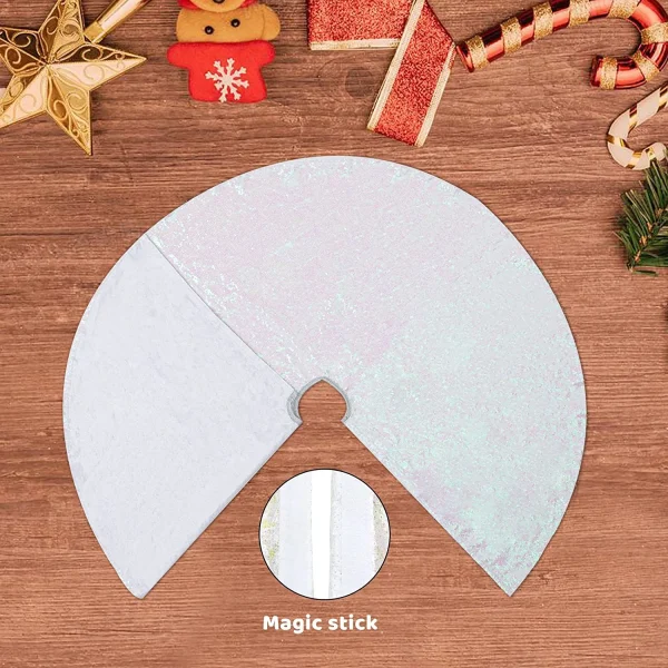 White Sequin Christmas Tree Skirt 48in 5 White Sequin Christmas Tree Skirt 48in - Image 3