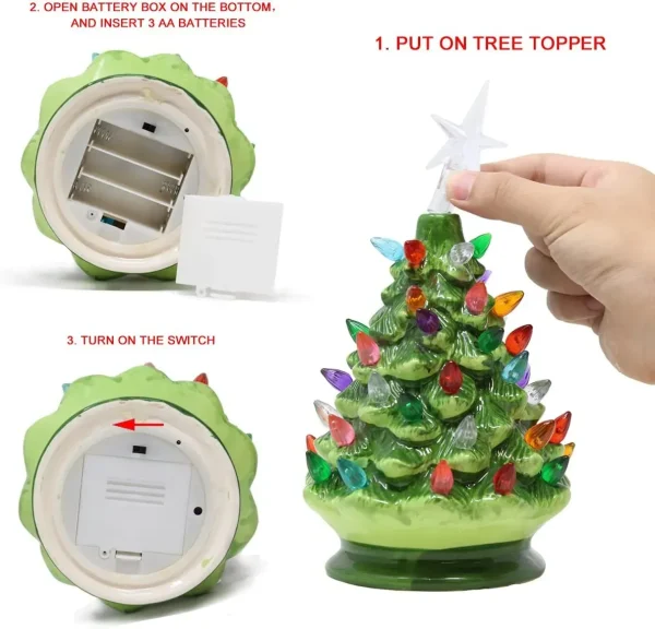 Pre Lit Ceramic Tabletop Christmas Tree 9in 6 Pre Lit Ceramic Tabletop Christmas Tree 9in - Image 4