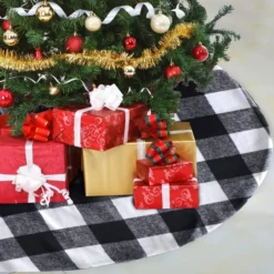 Black And White Buffalo Plaid Christmas Tree Skirt 48in
