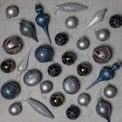 King Of Christmas Winter Wonderland 15-Piece Glass Ornament Set (Blue And Gray)