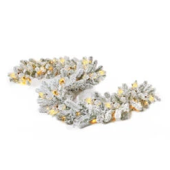 King Of Christmas 9' X 12" King Flock® Garland With LED Lights (Battery Operated) -Christmas Decoration Shop king flock prelit led garland plug operated
